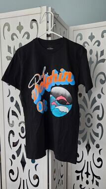 Pink Dolphin Graphic Tee Black Waves Dolphins Streetwear Shirt Medium